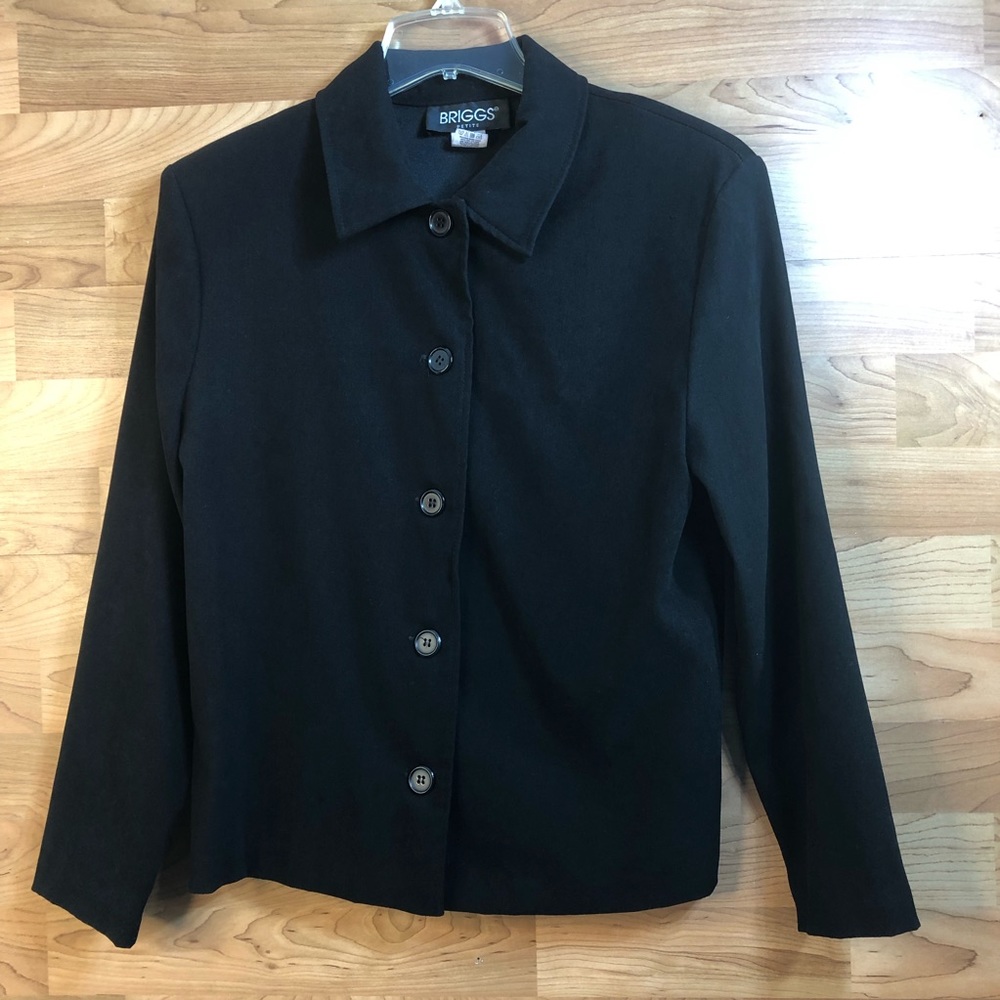 Vintage Briggs Petite Small Button Front Brushed Black Jacket with Shoul…